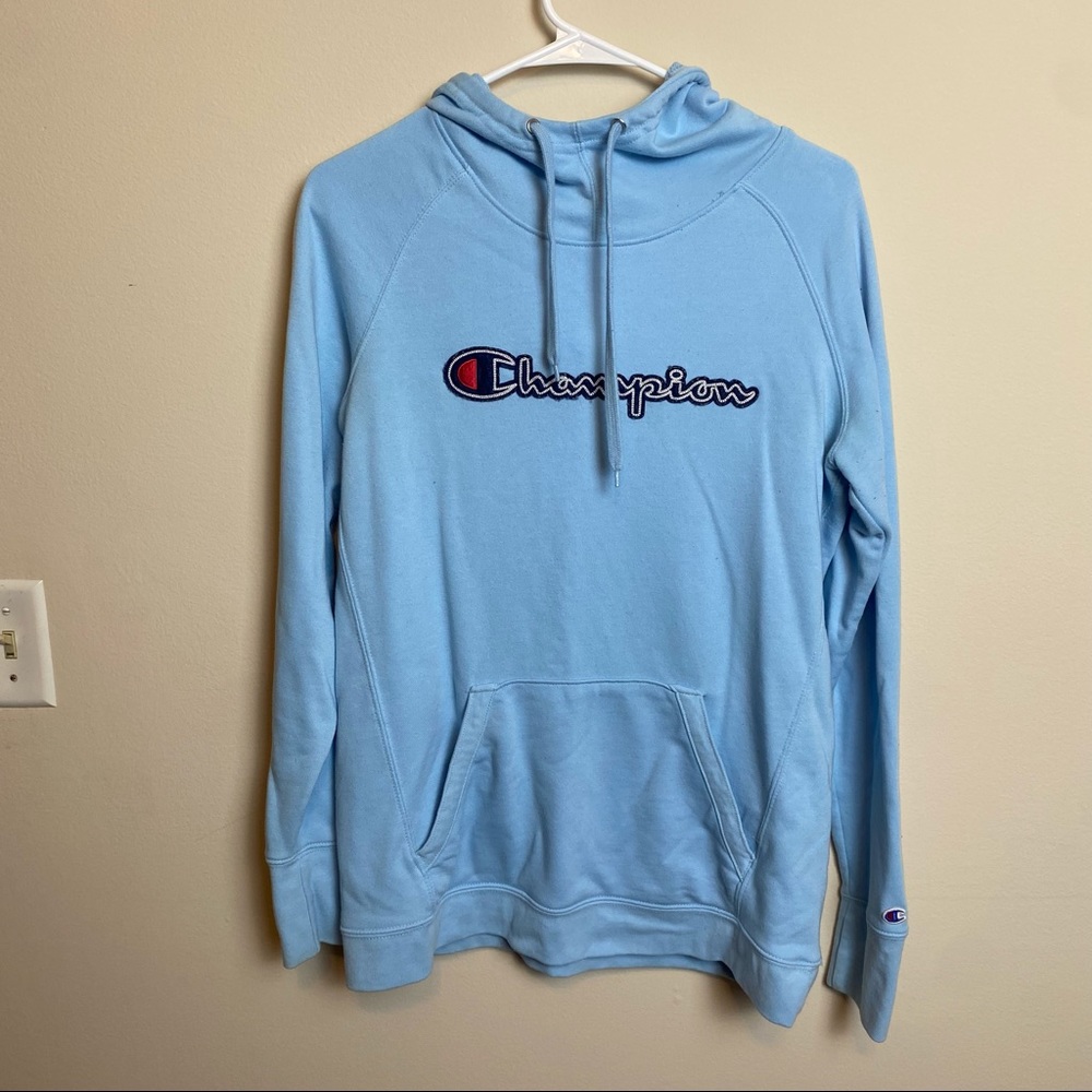 Champion light blue hoodie medium